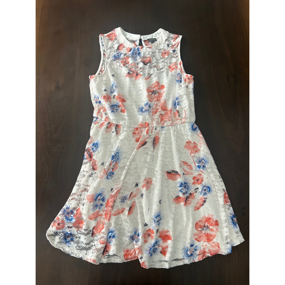 Lily Rose Floral Lace Romper Dress White Coral Blue Sleeveless XL